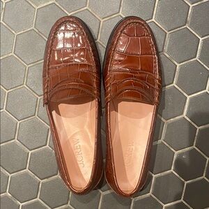 J. Crew Brown Croc-Embossed Leather Penny Loafers